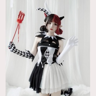 Halloween Circus Clown Lolita Top + Skirt + Choker + Gloves + Horn Set (JYF10)